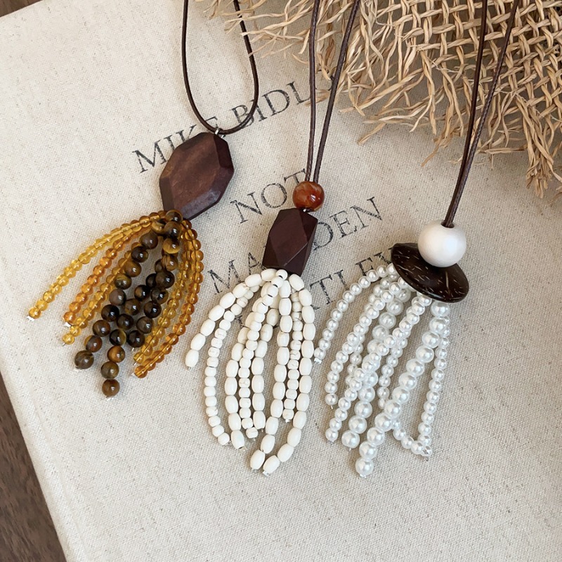 Pearl Choker Necklace Vintage - Minar Retro Natural Stone Tiger Eyes