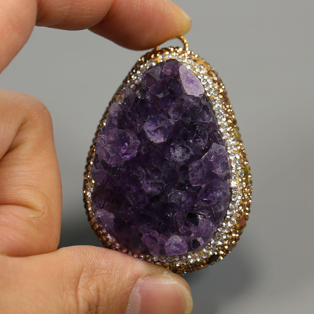 Crystal Pendant Necklace Natural Stone - Natural Purple Amethyst Quartz Cluster Crystal