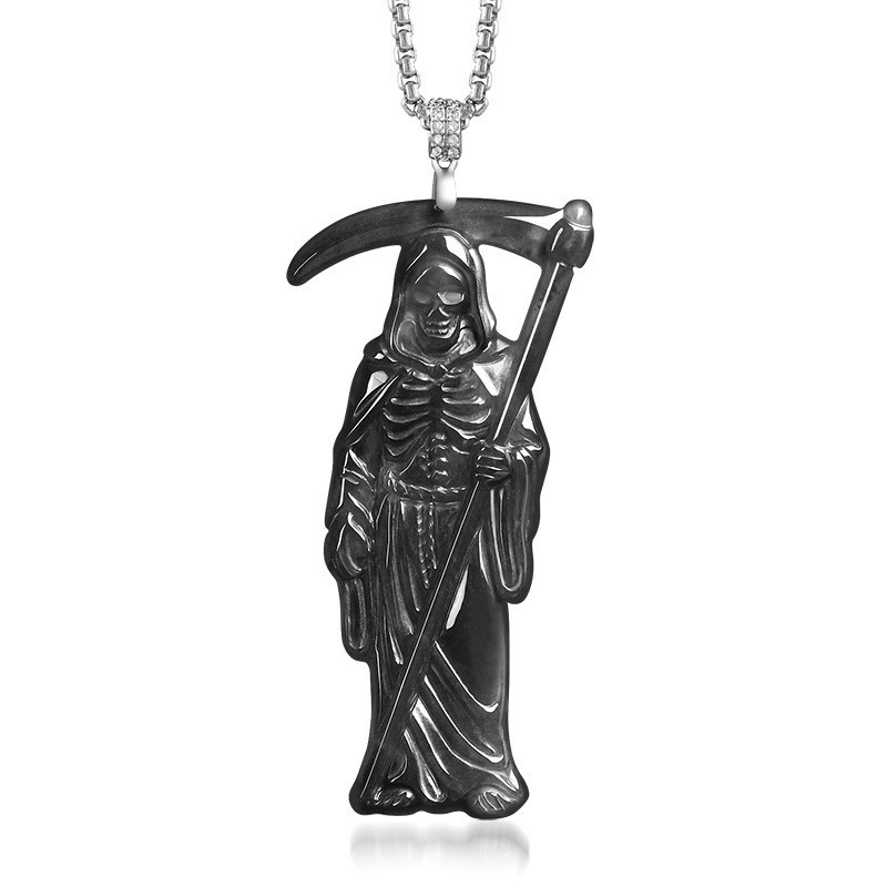 Necklaces - Myanmar Jadeite Grim Reaper Pendant Necklace