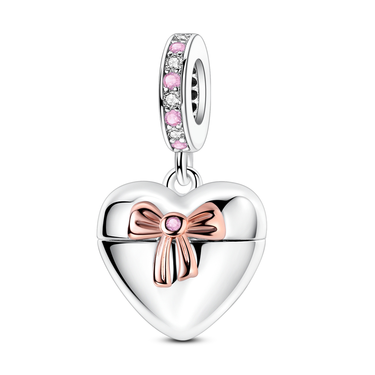 Heart Locket Necklace Photo - 925 Sterling Silver Two-tone Heart Bow