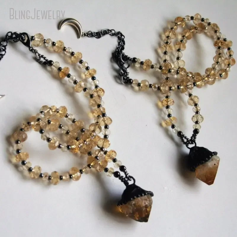 8pcs Raw Citrine Point Beaded  - огляд і ціна Crystal Pendant Necklace Natural Stone
