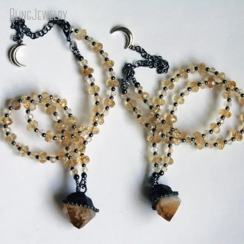 8pcs Raw Citrine Point Beaded  - огляд і ціна Crystal Pendant Necklace Natural Stone