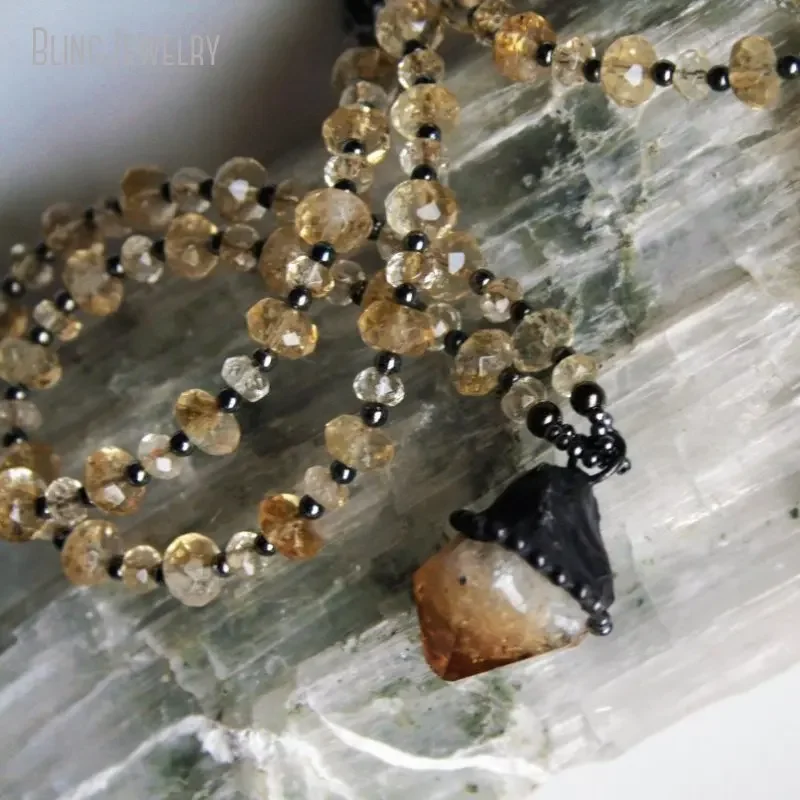 8pcs Raw Citrine Point Beaded  - огляд і ціна Crystal Pendant Necklace Natural Stone