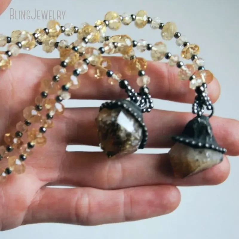 8pcs Raw Citrine Point Beaded  - огляд і ціна Crystal Pendant Necklace Natural Stone