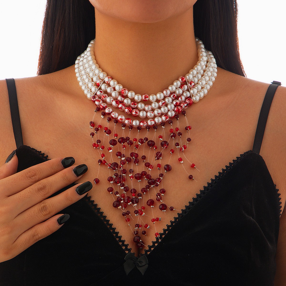 Gothic Dripping Blood Faux Pea - огляд і ціна Pearl Choker Necklace Vintage
