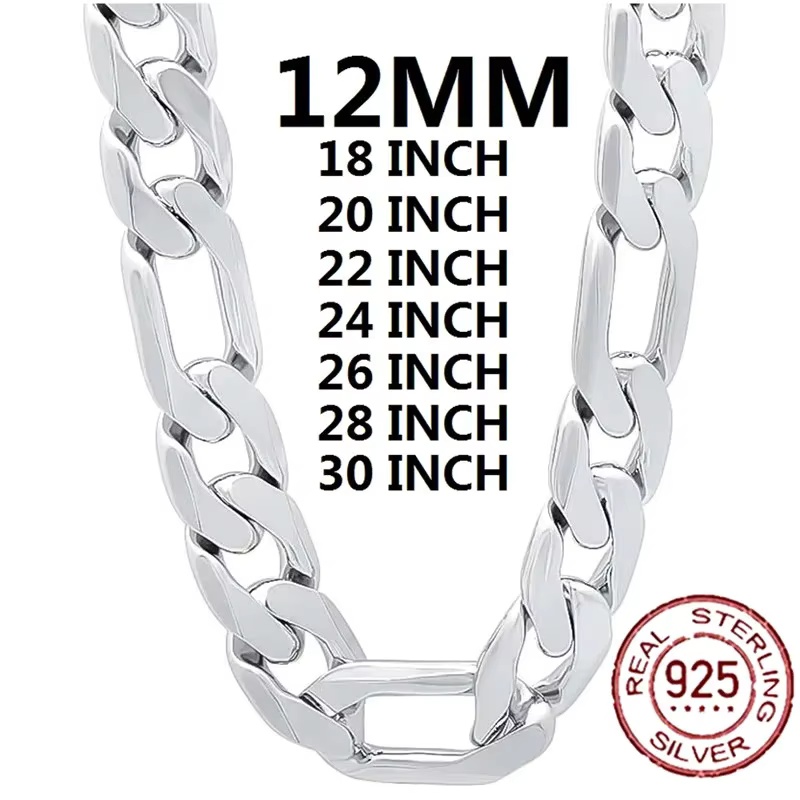 925 Sterling Silver Necklace F - огляд і ціна Cuban Link Chain 12Mm