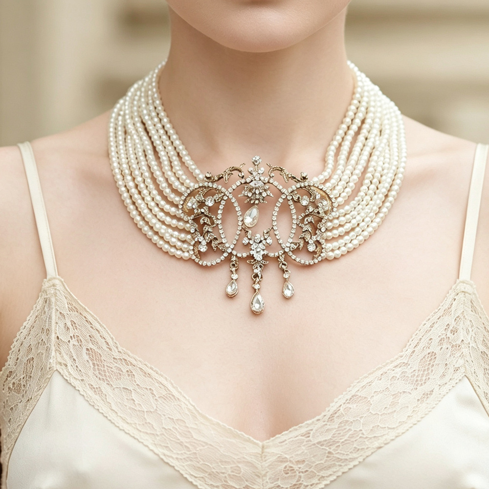 Vintage Multi Strands Pearl Ch - огляд і ціна Pearl Choker Necklace Vintage