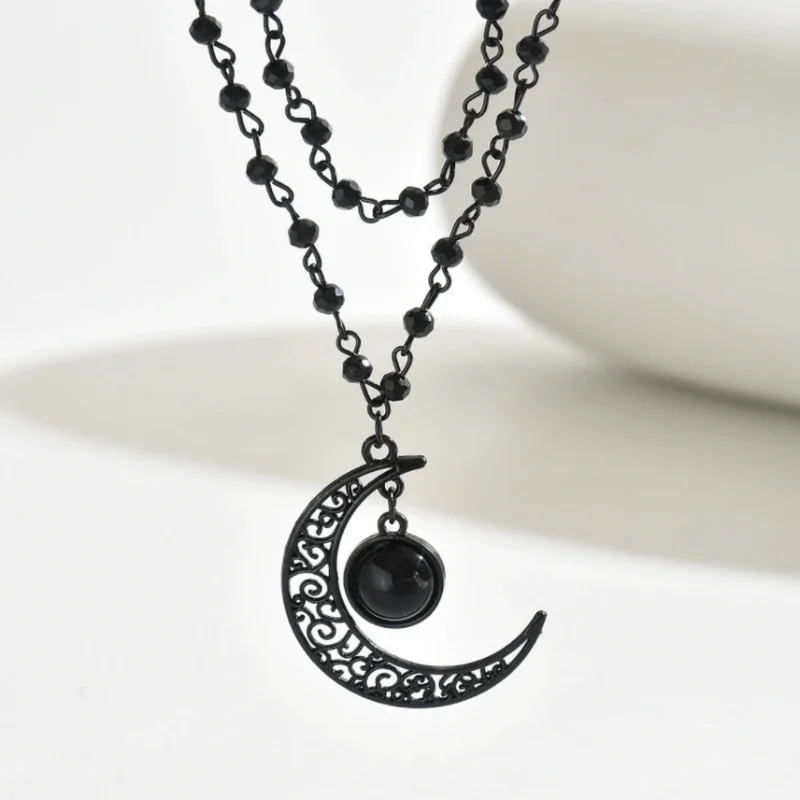 Gothic Layered Crescent Moon P - огляд і ціна Layered Pendant Necklace Aesthetic