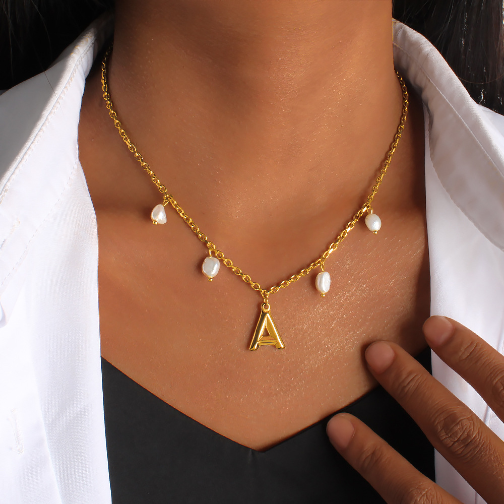 Initial Letter Pearl Pendant N - огляд і ціна Initial Letter Necklace 18K Gold