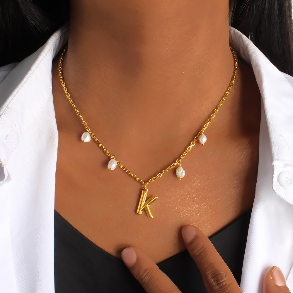 Initial Letter Pearl Pendant N - огляд і ціна Initial Letter Necklace 18K Gold